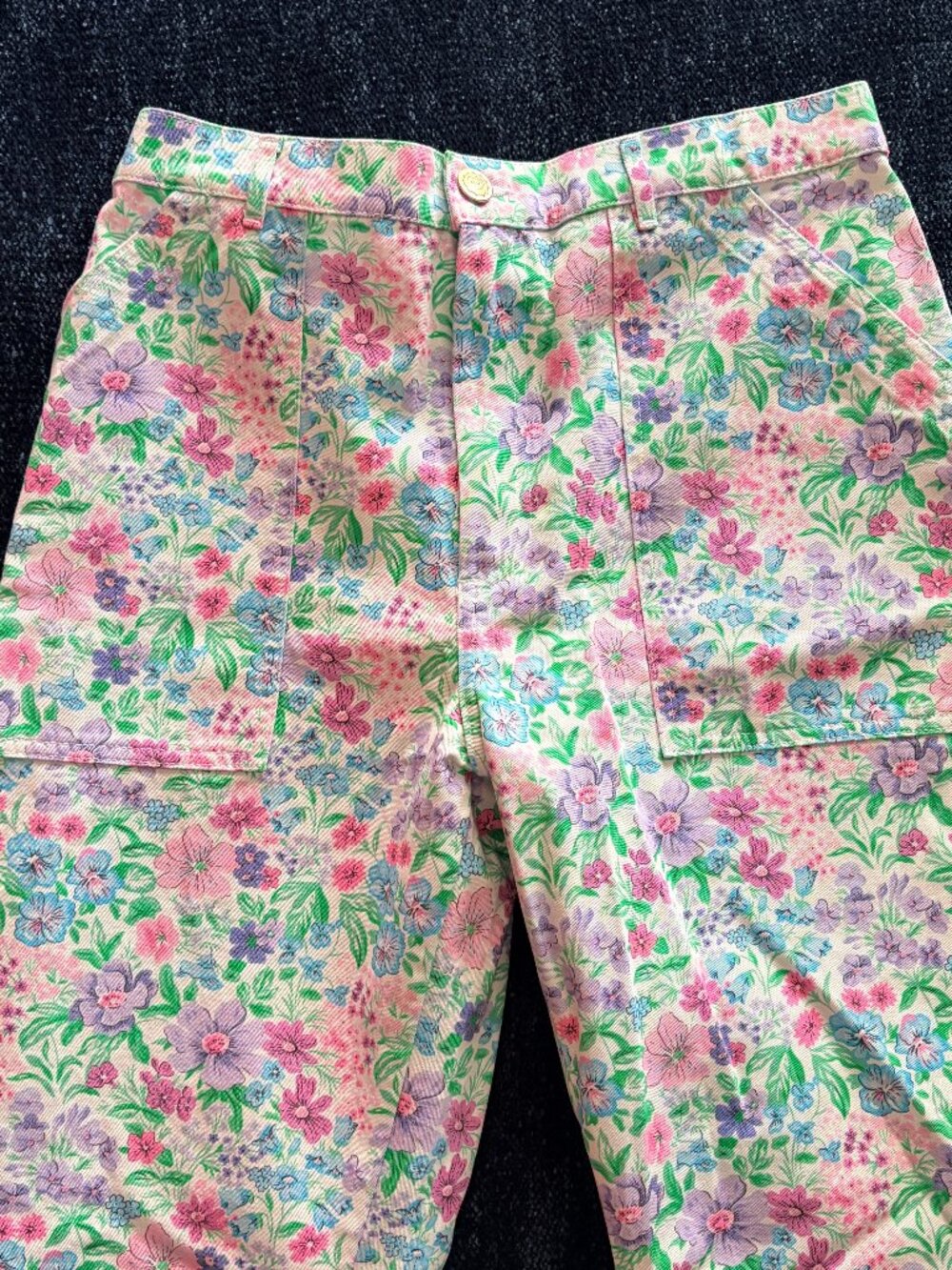 Big Bud Press Work Pants "wallpaper" Floral Pastel Pink Purple Blue Size L